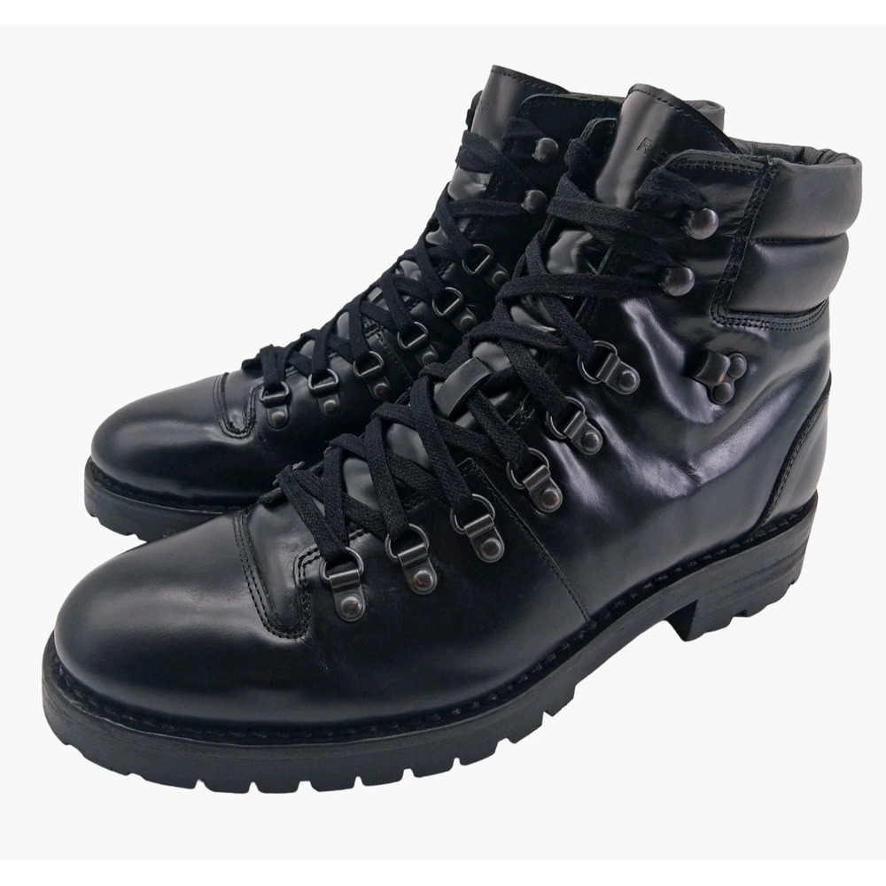 Reiss Boots Mens Size 9 Black Leather Combat Hiking Ankle Lug Sole Casual Boots